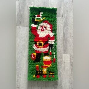 Vintage Handmade Christmas Santa Claus with Toys Large Latch Hook Rug Art 32”
